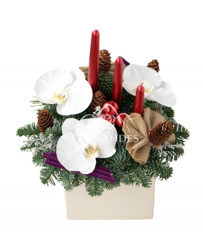 Aranjament floral cu orhidee si lumanari