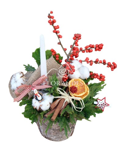 Aranjament floral ilex si bumbac