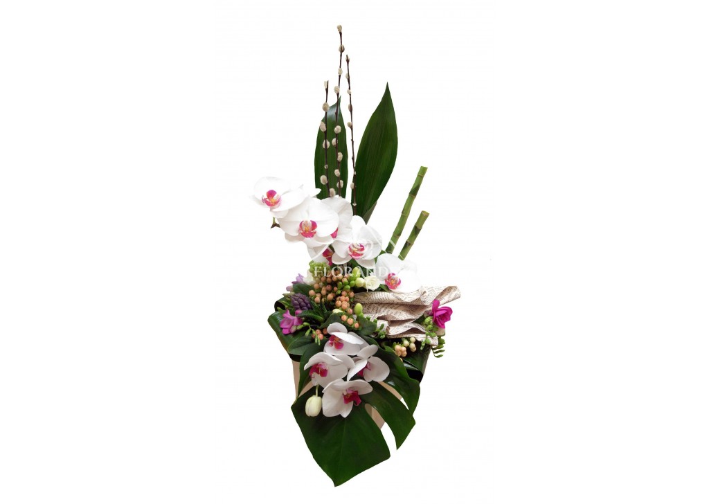 Aranjament floral orhidee si bambus - Flordelosandes.ro