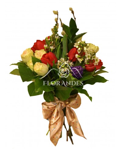 Buchet cu lalele rosii si zambile Buchet cu lalele rosii si zambile