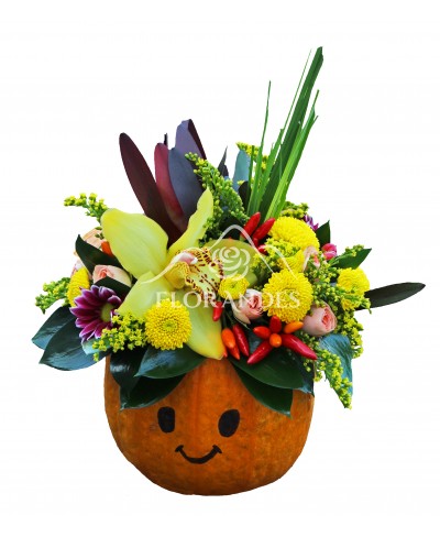 Aranjament floral cu orhidee si santini