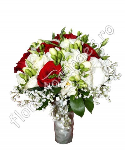 Buchet de mireasa din trandafiri si lisianthus