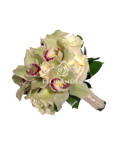Buchet de mireasa orhidee si trandafiri albi